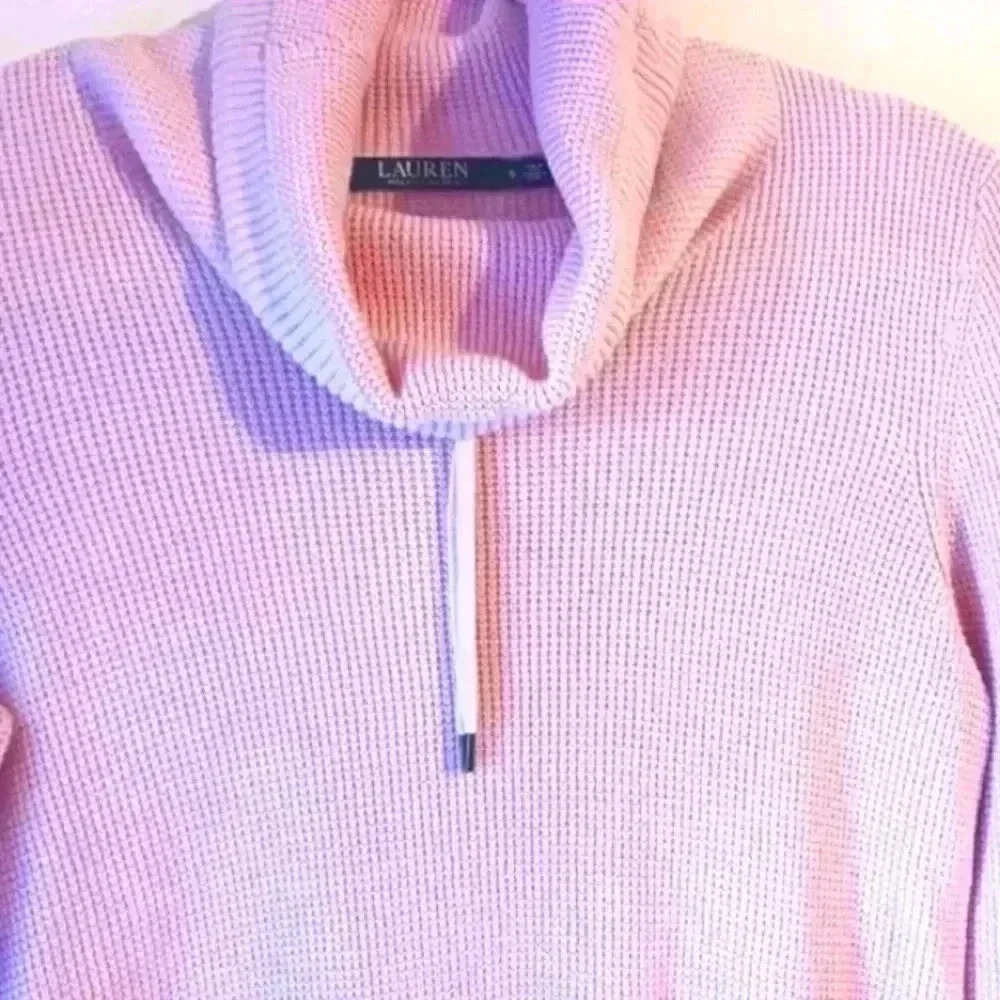 Vintage Ralph Lauren Y2k waffle weave turtleneck drawstring sweatshirt pink.